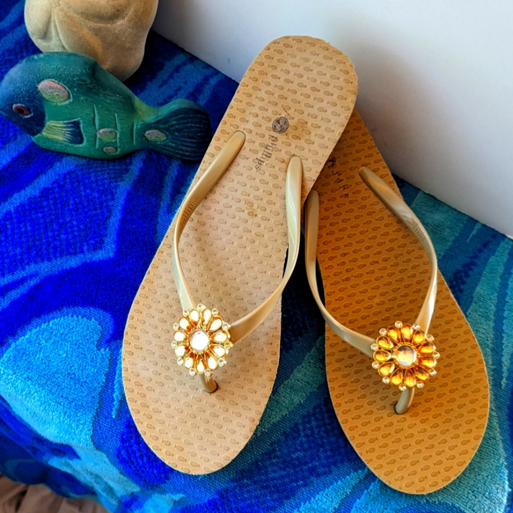 Lindsay Phillips Bejeweled Wedge Flip Flops